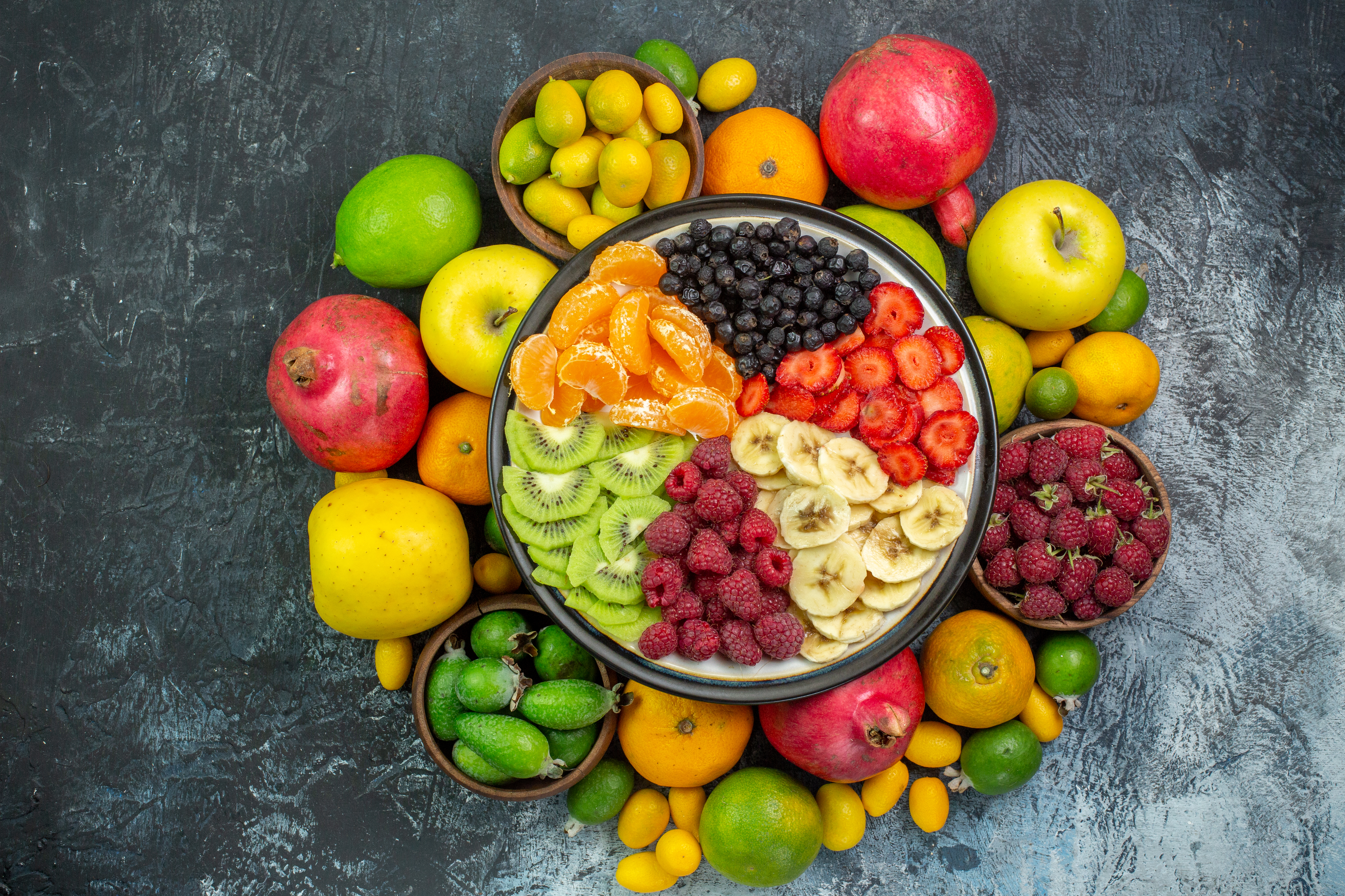 A plate of fruits, vegetables, and grains showcasing micronutrient-rich foods.