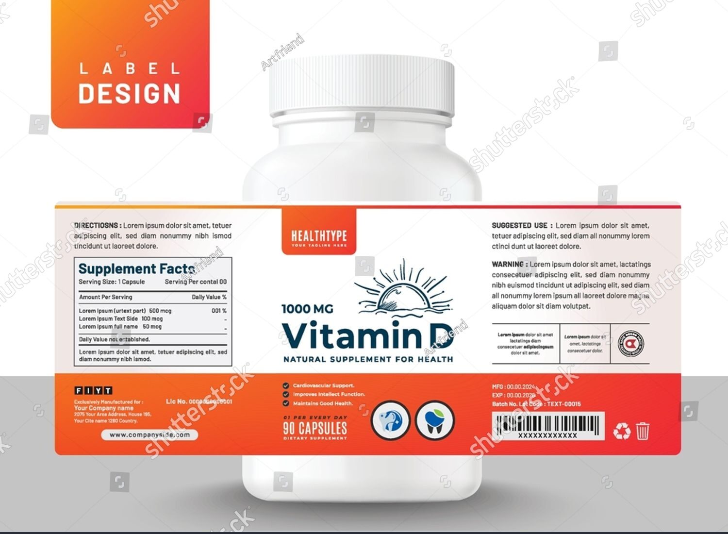 Vitamin D supplement bottle with a caution label, warning about the risks of excessive intake