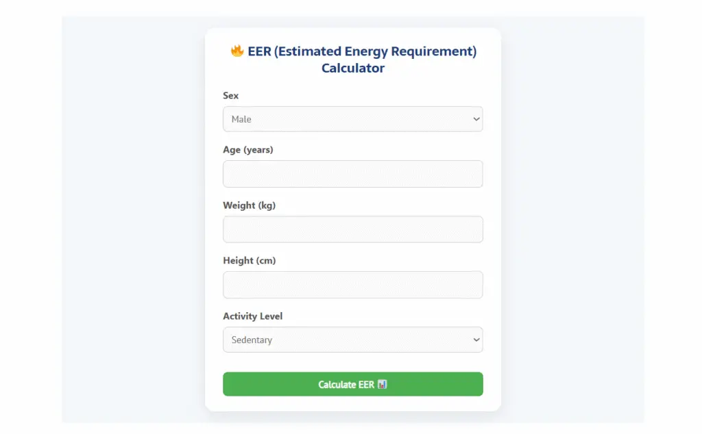 EER (Estimated Energy Requirement) Calculator
